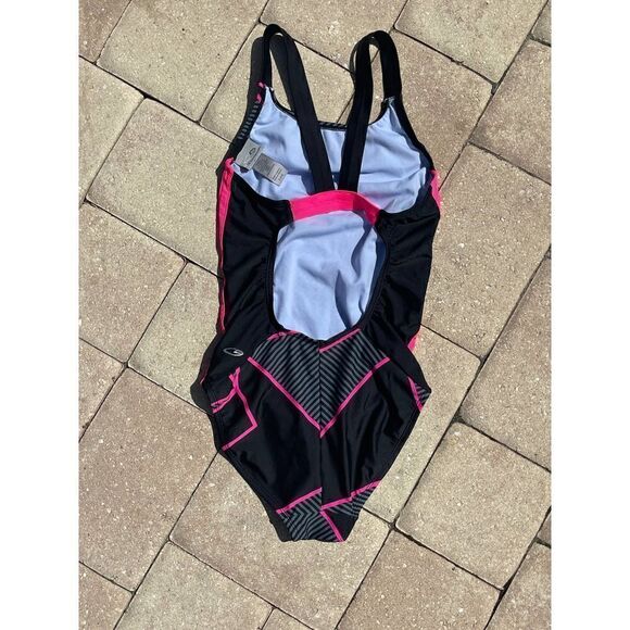 Champions Bright Pink Black Geometric Lined Swimsuit Size S - Picture 5 of 5